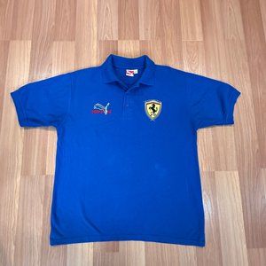 VTG Scuderia Ferrari Polo Shirt Royal Blue Made in the USA Mens L, RARE, $30